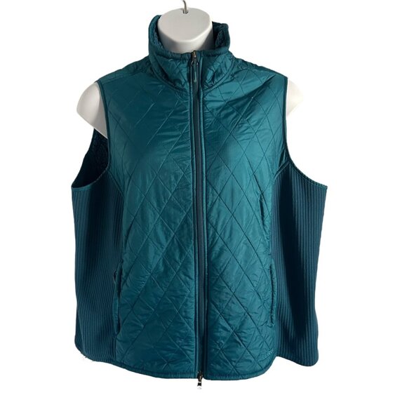 ll bean vest women's size 3X sherpa lined quilted teal zip pockets - Picture 1 of 11